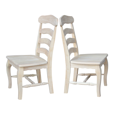 International Concepts Set of 2 Country French Chairs with Solid Seats, Unfinished C-219P